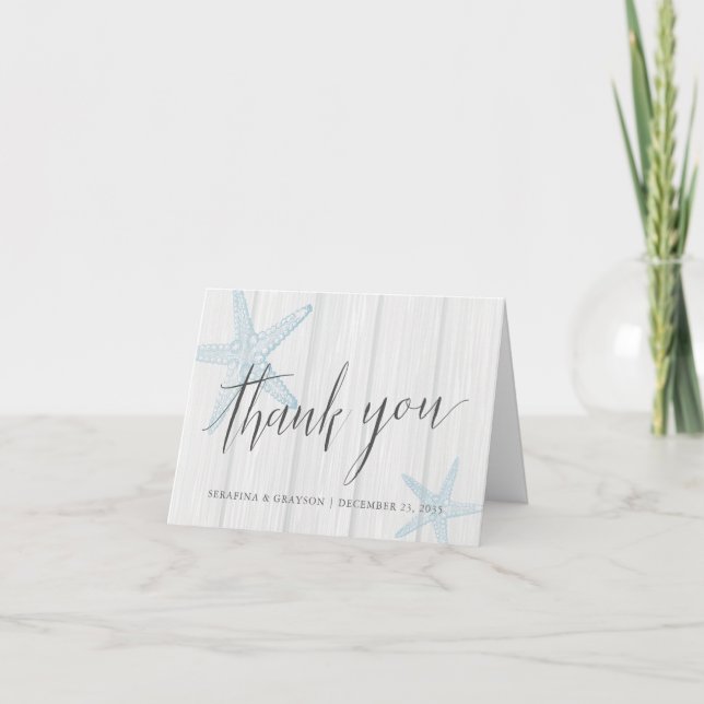 Rustic Beach Wedding Starfish  Thank You Card (Front)