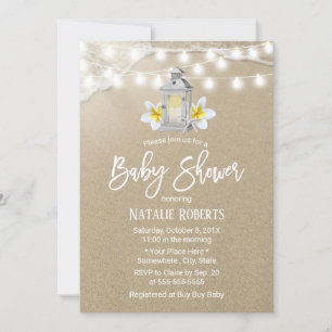 Rustic Beach White Floral Lantern Baby Shower Invitation