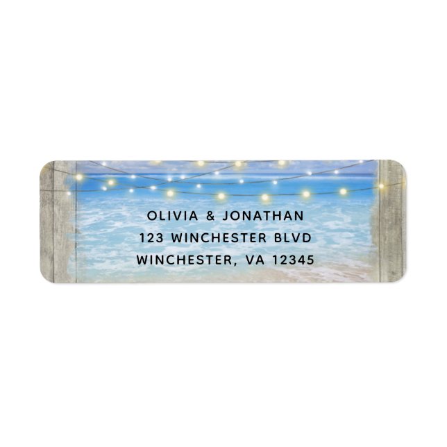 Rustic Beach Wood Blue Wedding Return Address (Front)