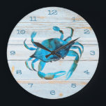 Rustic Beach Wood Crab Coastal Large Clock<br><div class="desc">Bring the beach to your home with this rustic wood with watercolor blue crab design wall clock.</div>