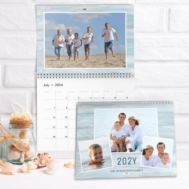 Rustic Beach Wood Family Photos 2024 Calendar (Creator Uploaded)