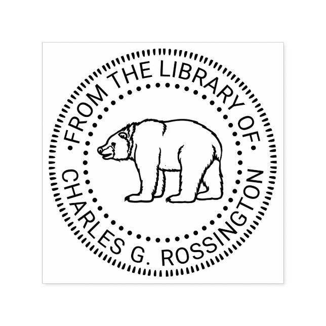 Rustic Bear #6B Round Library Book Name Self-inking Stamp (Design)