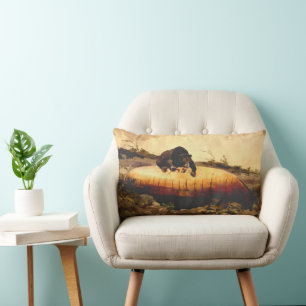 Rustic Bear and Canoe Winslow Homer 1895 Camp Lumbar Cushion