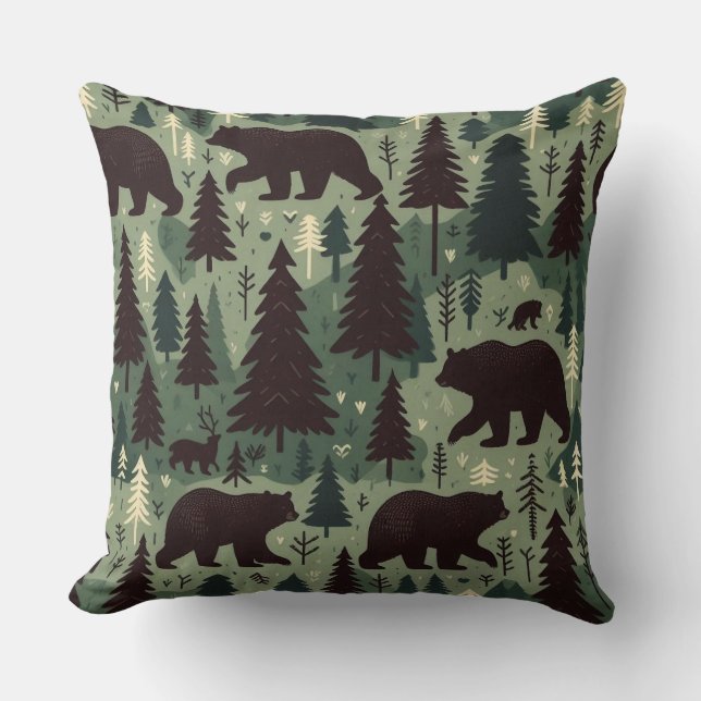 Rustic Bear and Forest Scene Cushion (Front)