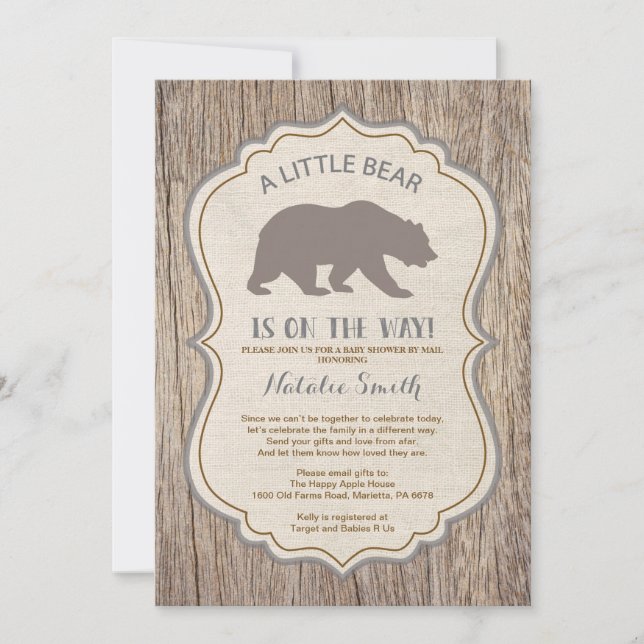 Rustic Bear Baby Shower by Mail Invitation (Front)