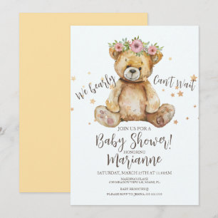 Rustic Bear Baby Shower Girl Floral Invitation