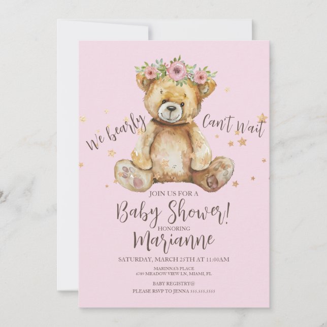  Rustic Bear Baby Shower Girl  Invitation (Front)
