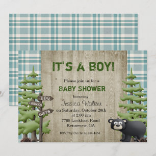 Rustic Bear Baby Shower Invitation Boy