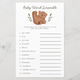 Rustic Bear Baby Word Scramble Game
