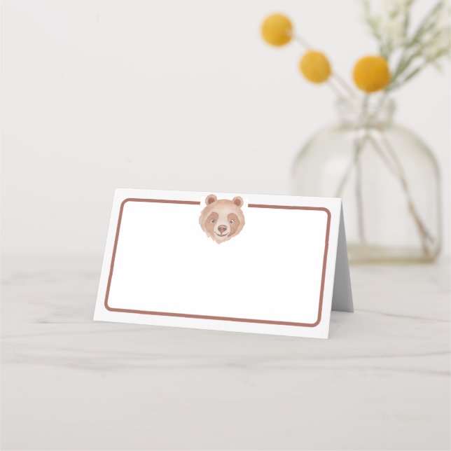 Rustic Bear Birthday Place Card – Teddy Bear Party (Front)
