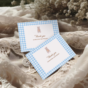 Rustic Bear Blue Watercolor Gingham Baby Shower Thank You Card