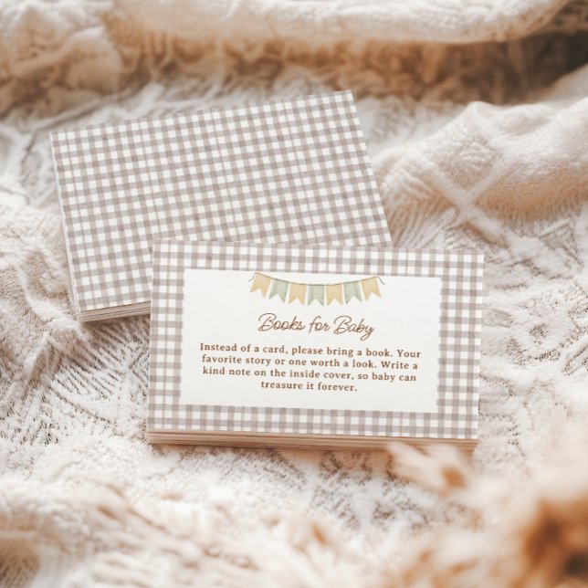 Rustic Bear Brown Gingham Books for Baby Enclosure Card (Rustic Bear Blue Gingham Boy Baby Shower Books for Baby card)