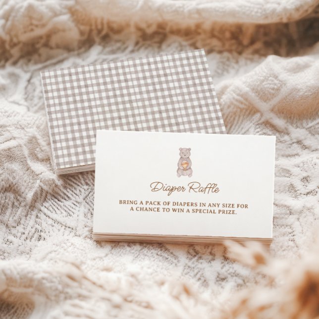 Rustic Bear Brown Gingham Diaper Raffle Enclosure Card (Rustic Bear Blue Gingham Boy Baby Shower Diaper Raffle card)