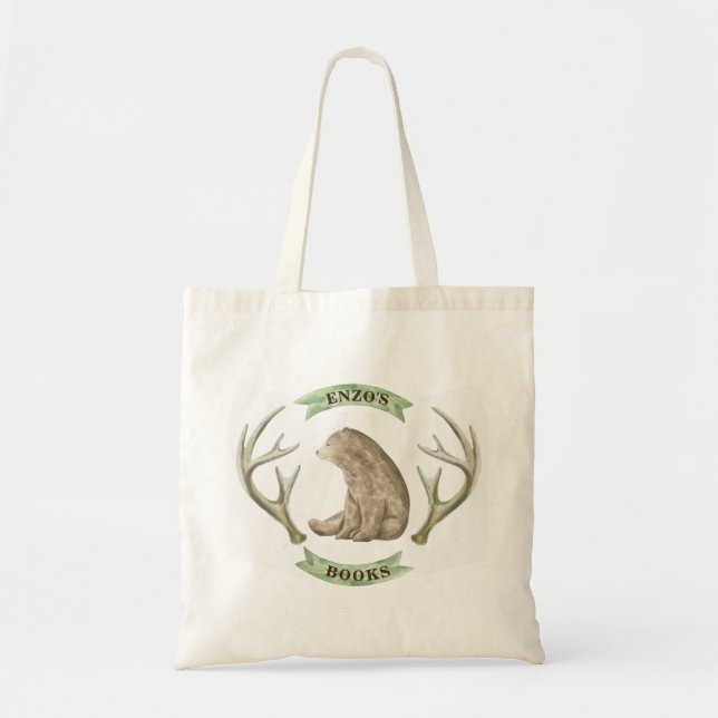 Rustic Bear Custom Library Bag for a Boy (Front)