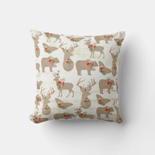 Rustic Bear, Deer and Butterfly Christmas Pillows