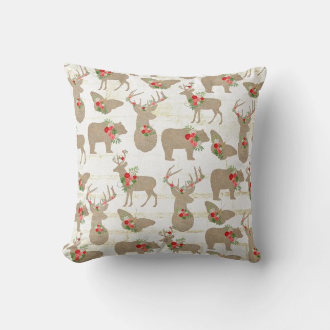 Rustic Bear, Deer and Butterfly Christmas Pillows (Front)