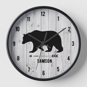 Rustic Bear Farmhouse White Plank Cabin Clock