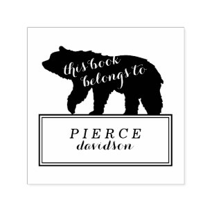 Rustic Bear Kids Monogrammed Bookplate Stamp