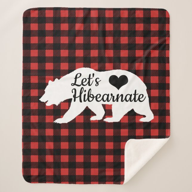 Rustic Bear Lumberjack Plaid Let's Hibearnate Sherpa Blanket (Front)