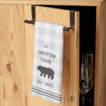 Rustic Bear Personalised Plaid Tea Towel<br><div class="desc">Customise your kitchen with this cute personalised towel featuring your family name or house name and year established in rich charcoal grey lettering accented with a bear illustration on a tonal plaid background.</div>