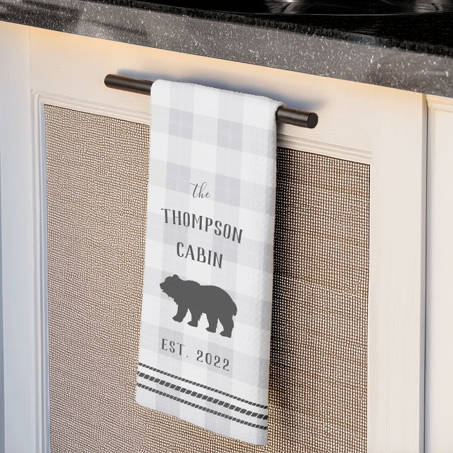 Rustic Bear Personalised Plaid Tea Towel (Creator Uploaded)