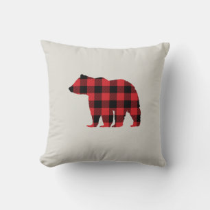 Rustic Bear Plaid Wilderness Cabin Throw Pillow