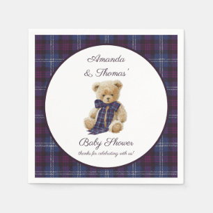 Rustic Bear Purple Bow Baby Shower Napkin