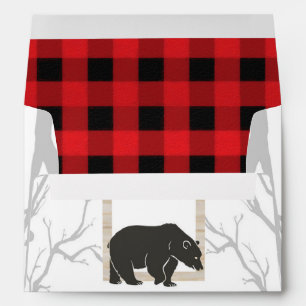 Rustic Bear & Trees Red Plaid Wedding Invitation Envelope