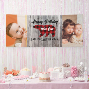Rustic Bear Wild One Boy 1st Birthday Party Photo Banner