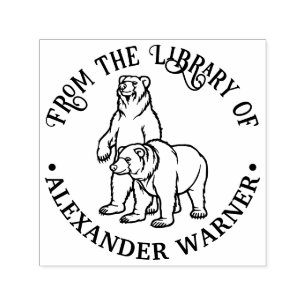 Rustic Bears #7 Round Library Book Name Self-inking Stamp