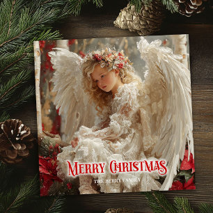 Rustic beautiful angel digital Christmas greeting Holiday Card