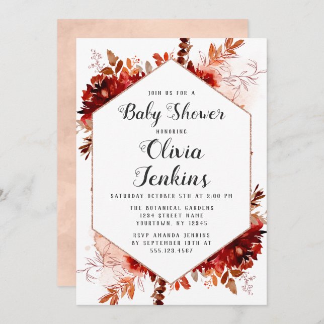 Rustic Beauty Floral Baby Girl Shower Invitation (Front/Back)