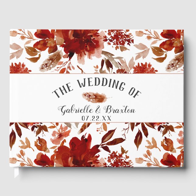 Rustic Beauty Floral Bohemian Watercolor Wedding Guest Book (Front)