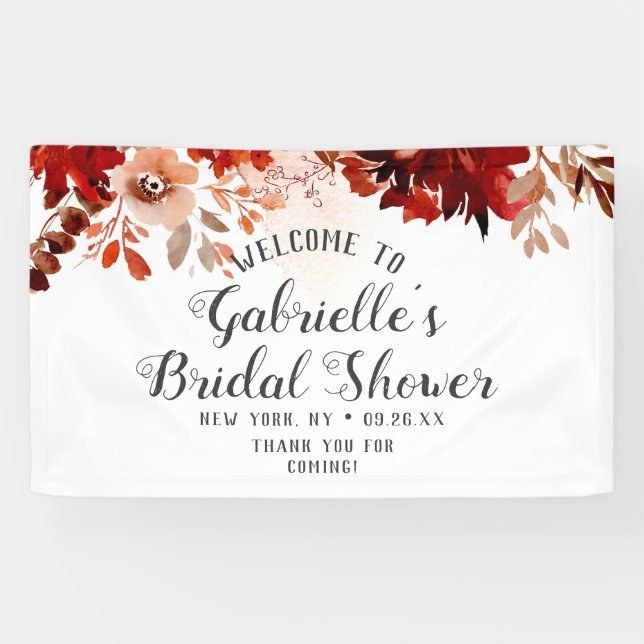 Rustic Beauty Floral Border Bridal Shower Welcome Banner (Horizontal)