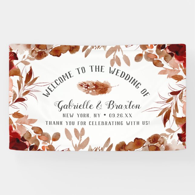 Rustic Beauty Floral Border Fall Wedding Welcome Banner (Horizontal)