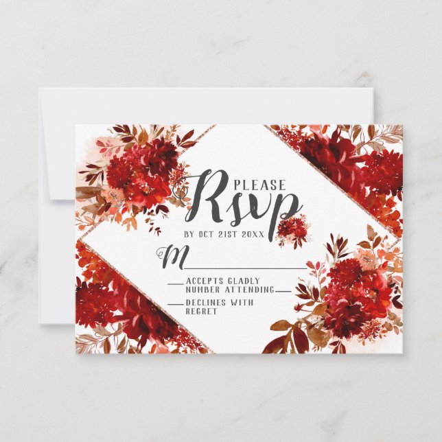 Rustic Beauty Floral Diamond Wedding RSVP Response (Front)