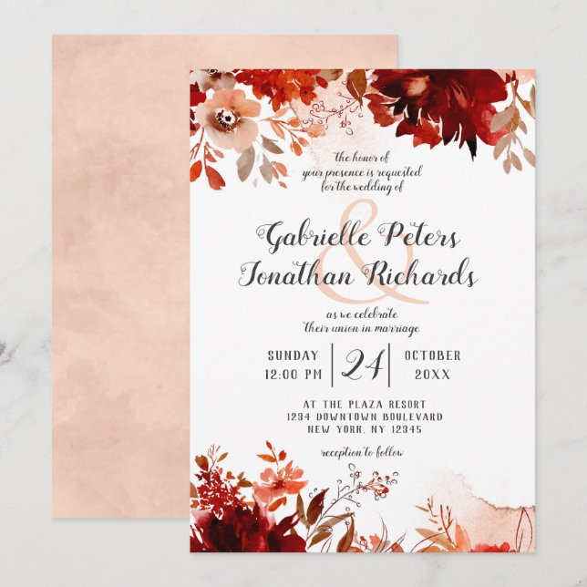 Rustic Beauty Floral Drop Watercolor Wedding Invitation (Front/Back)