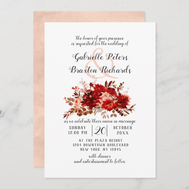 Rustic Beauty Floral Fall Boho Bouquet Wedding Invitation (Front/Back)
