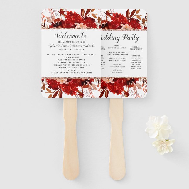 Rustic Beauty Floral Fall Wedding Ceremony Program Hand Fan (Front and Back)