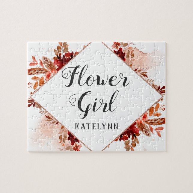 Rustic Beauty Floral Framed Bohemian Flower Girl Jigsaw Puzzle (Horizontal)