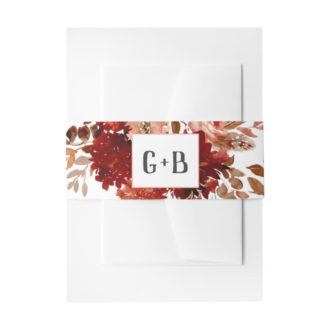 Rustic Beauty Floral Framed Fall Wedding Monogram Invitation Belly Band (Front Example)