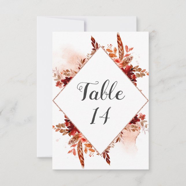 Rustic Beauty Floral Framed Wedding Table Numbers (Front)