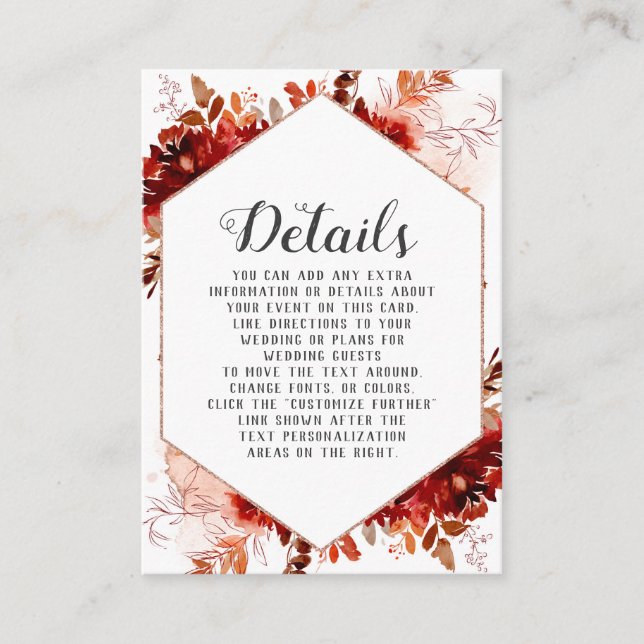 Rustic Beauty Floral Watercolor Wedding Details Enclosure Card (Front)