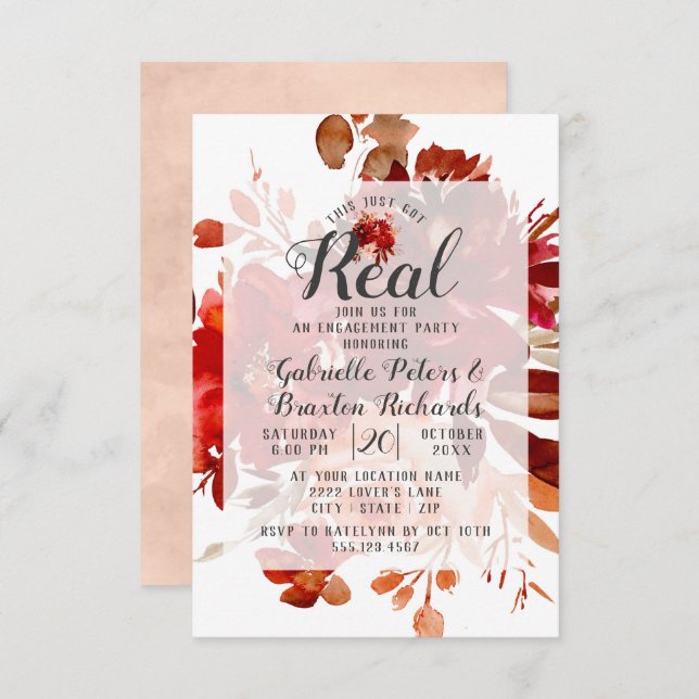 Rustic Beauty This Just Got Real Engagement Party Invitation (Front/Back)
