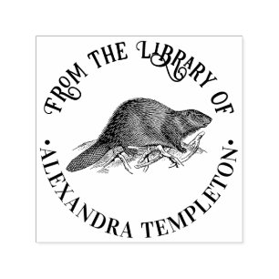 Rustic Beaver #2 Round Library Book Name Self-inking Stamp