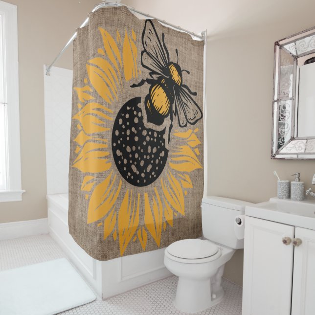 Rustic Bee and Sunflower Home Decor Shower Curtain (In Situ)