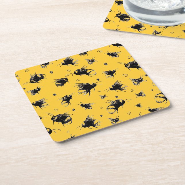 Rustic Bee Coaster – Hand Drawn, Farmhouse Gift (Angled)