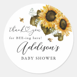 Rustic Bee Sunflower Baby Shower Favour Classic Round Sticker