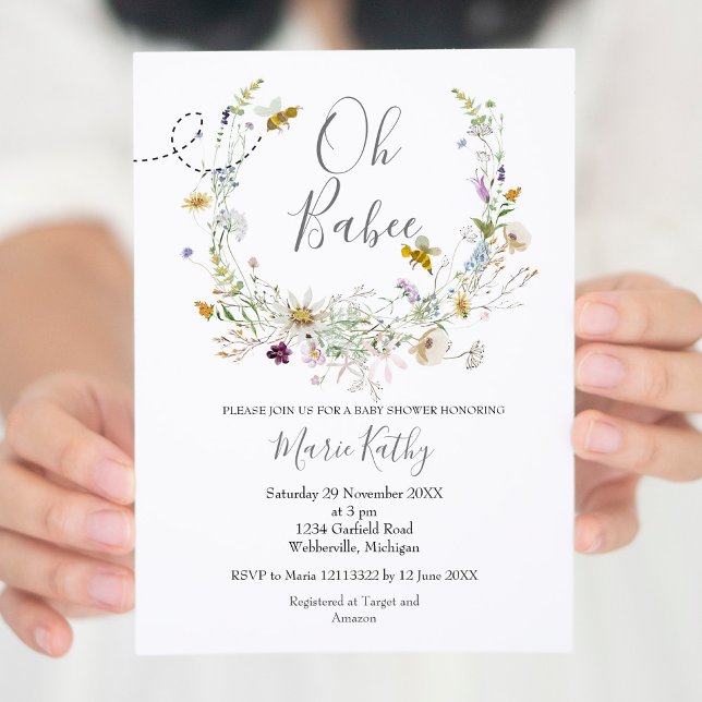 Rustic Bee Wildflower Baby Shower Invitation (Creator Uploaded)
