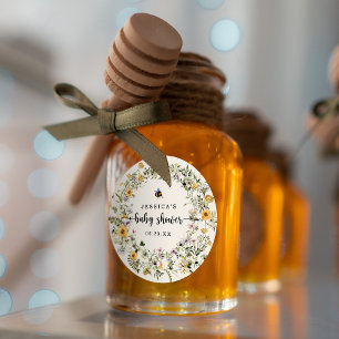 Rustic Bee Wildflower Baby Shower Round Sticker